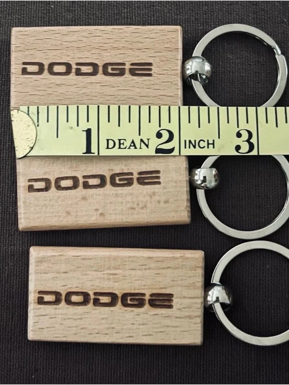 Set of 3 Dodge Branded Natural Wood Keychain - Light Wood